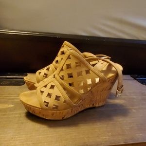 Tan Laser Cut Chunky Heels